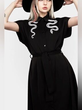 Disturbia Slithered Snake Black Midi Dress Size 4 (UK 8) Goth Whimsigoth